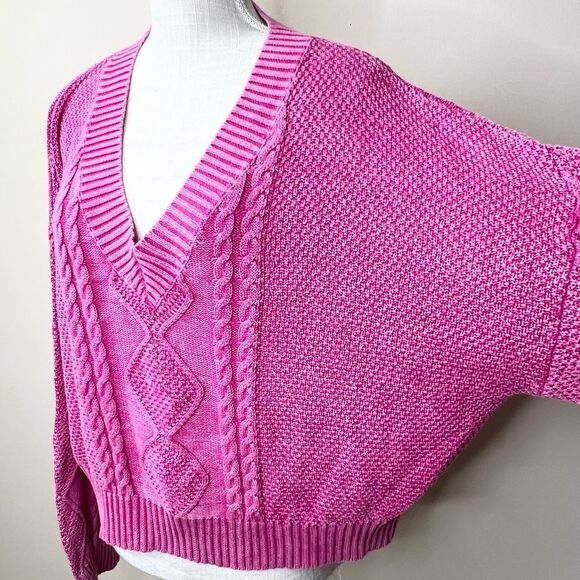 POL Mineral Washed Pink Cable Knit Relaxed Fit Sweater Medium - Picture 3 of 11